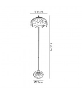 2 Light Stepped Design Floor Lamp E27 With 40cm Tiffany Shade, Blue, Orange, Crystal, Aged Antique Brass - 2