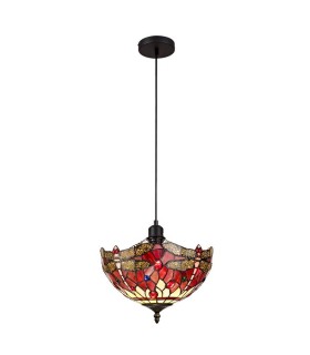 1 Light Uplighter Ceiling Pendant E27 With 30cm Tiffany Shade, Purple, Pink, Crystal, Black - 1