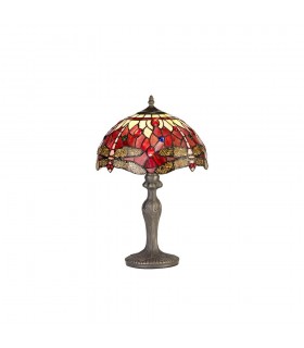 1 Light Curved Table Lamp E27 With 30cm Tiffany Shade, Purple, Pink, Crystal, Aged Antique Brass - 1