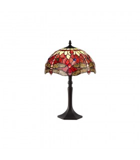 1 Light Octagonal Table Lamp E27 With 30cm Tiffany Shade, Purple, Pink, Crystal, Aged Antique Brass - 1