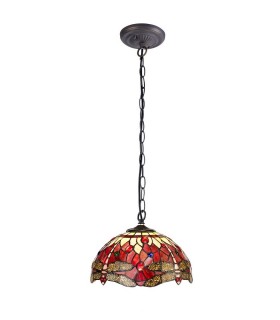 1 Light Downlighter Ceiling Pendant E27 With 30cm Tiffany Shade, Purple, Pink, Crystal, Aged Antique Brass - 1