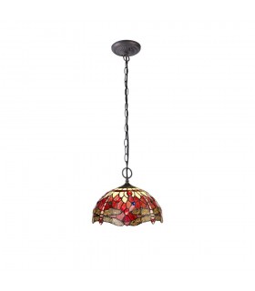 2 Light Downlighter Ceiling Pendant E27 With 30cm Tiffany Shade, Purple, Pink, Crystal, Aged Antique Brass - 1