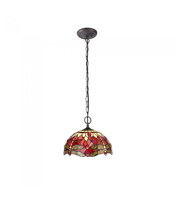 2 Light Downlighter Ceiling Pendant E27 With 30cm Tiffany Shade, Purple, Pink, Crystal, Aged Antique Brass - 1