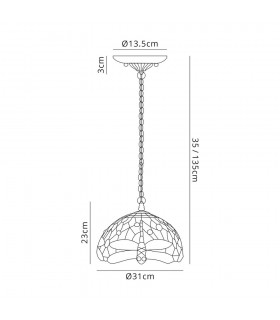 2 Light Downlighter Ceiling Pendant E27 With 30cm Tiffany Shade, Purple, Pink, Crystal, Aged Antique Brass - 2