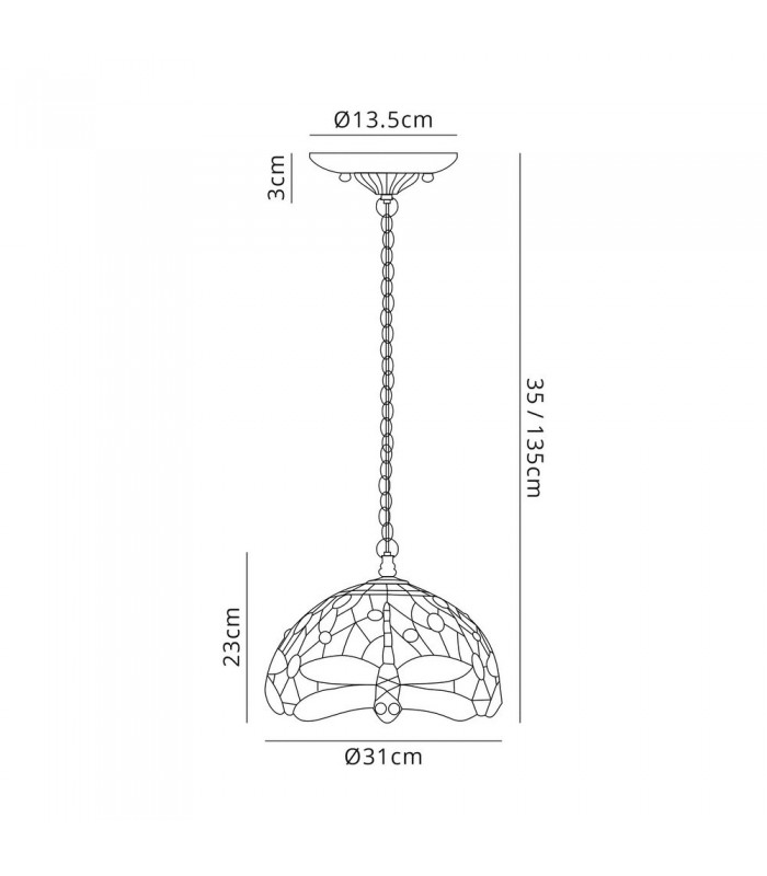 2 Light Downlighter Ceiling Pendant E27 With 30cm Tiffany Shade, Purple, Pink, Crystal, Aged Antique Brass - 2