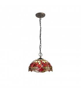 3 Light Downlighter Ceiling Pendant E27 With 30cm Tiffany Shade, Purple, Pink, Crystal, Aged Antique Brass - 1