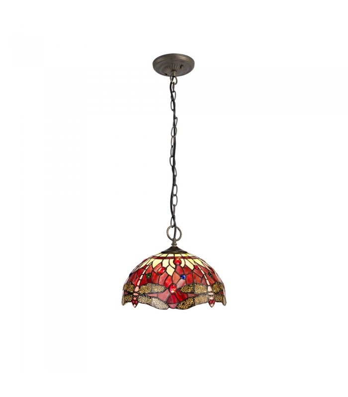 3 Light Downlighter Ceiling Pendant E27 With 30cm Tiffany Shade, Purple, Pink, Crystal, Aged Antique Brass - 1