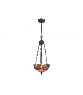 2 Light Uplighter Ceiling Pendant E27 With 30cm Tiffany Shade, Purple, Pink, Crystal, Aged Antique Brass - 1