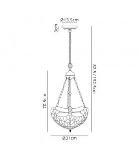2 Light Uplighter Ceiling Pendant E27 With 30cm Tiffany Shade, Purple, Pink, Crystal, Aged Antique Brass - 2