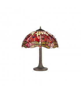 2 Light Tree Like Table Lamp E27 With 40cm Tiffany Shade, Purple, Pink, Crystal, Aged Antique Brass - 1