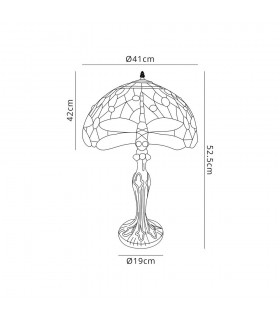 2 Light Curved Table Lamp E27 With 40cm Tiffany Shade, Purple, Pink, Crystal, Aged Antique Brass - 2