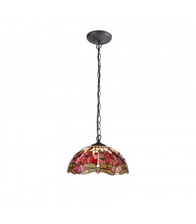1 Light Downlighter Ceiling Pendant E27 With 40cm Tiffany Shade, Purple, Pink, Crystal, Aged Antique Brass - 1