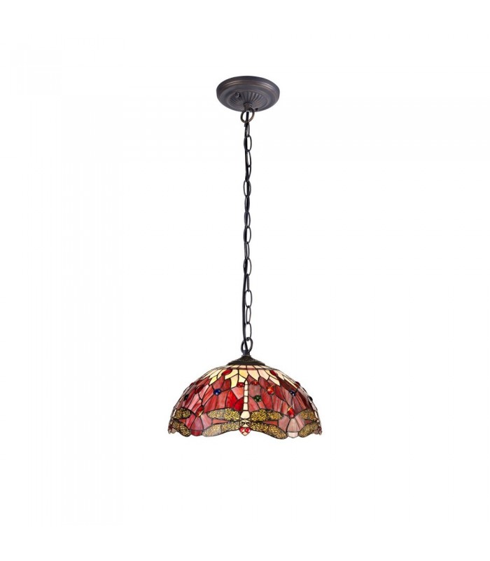 1 Light Downlighter Ceiling Pendant E27 With 40cm Tiffany Shade, Purple, Pink, Crystal, Aged Antique Brass - 1