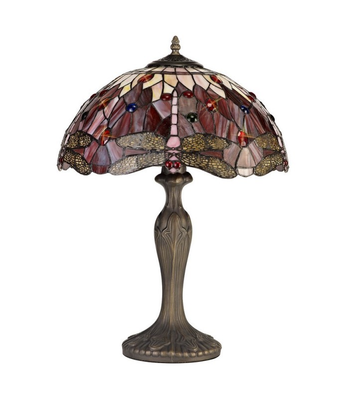 1 Light Downlighter Ceiling Pendant E27 With 40cm Tiffany Shade, Purple, Pink, Crystal, Aged Antique Brass - 3