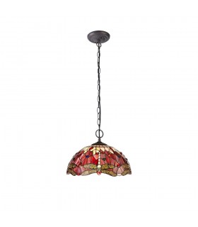2 Light Downlighter Ceiling Pendant E27 With 40cm Tiffany Shade, Purple, Pink, Crystal, Aged Antique Brass - 1