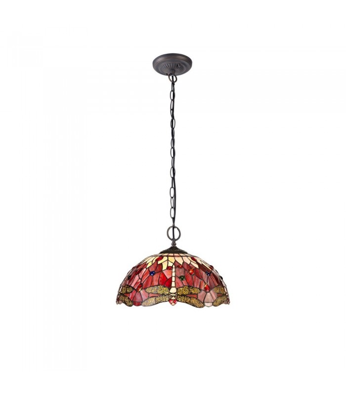 2 Light Downlighter Ceiling Pendant E27 With 40cm Tiffany Shade, Purple, Pink, Crystal, Aged Antique Brass - 1