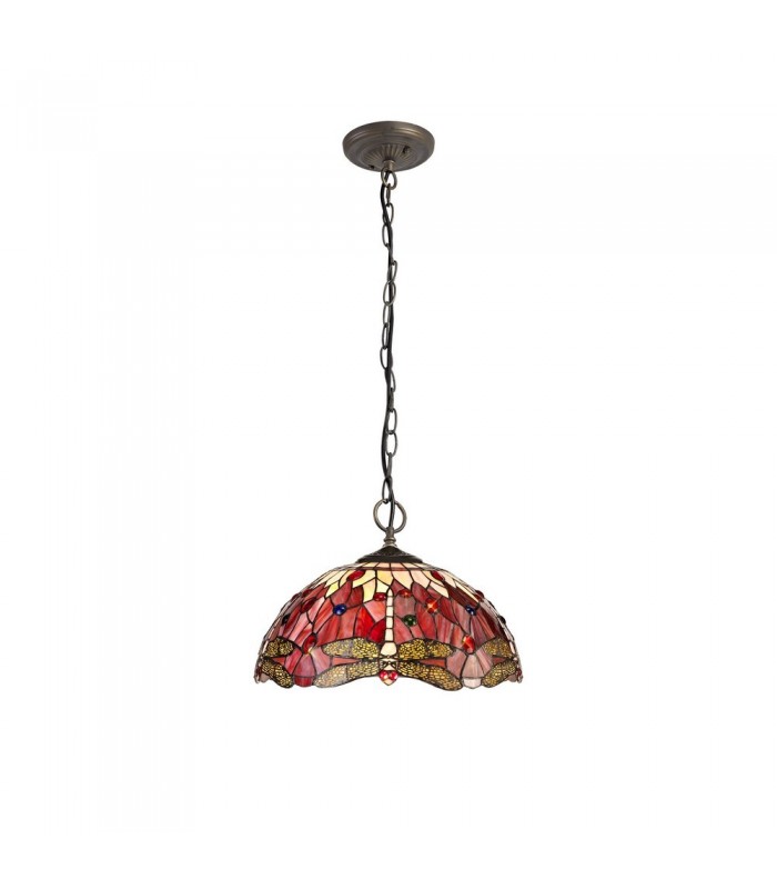 3 Light Downlighter Ceiling Pendant E27 With 40cm Tiffany Shade, Purple, Pink, Crystal, Aged Antique Brass - 1