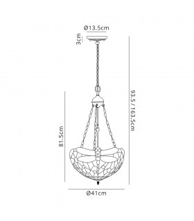 3 Light Uplighter Ceiling Pendant E27 With 40cm Tiffany Shade, Purple, Pink, Crystal, Aged Antique Brass - 2