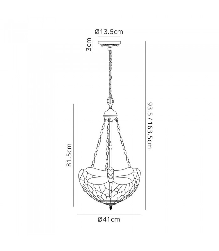 3 Light Uplighter Ceiling Pendant E27 With 40cm Tiffany Shade, Purple, Pink, Crystal, Aged Antique Brass - 2