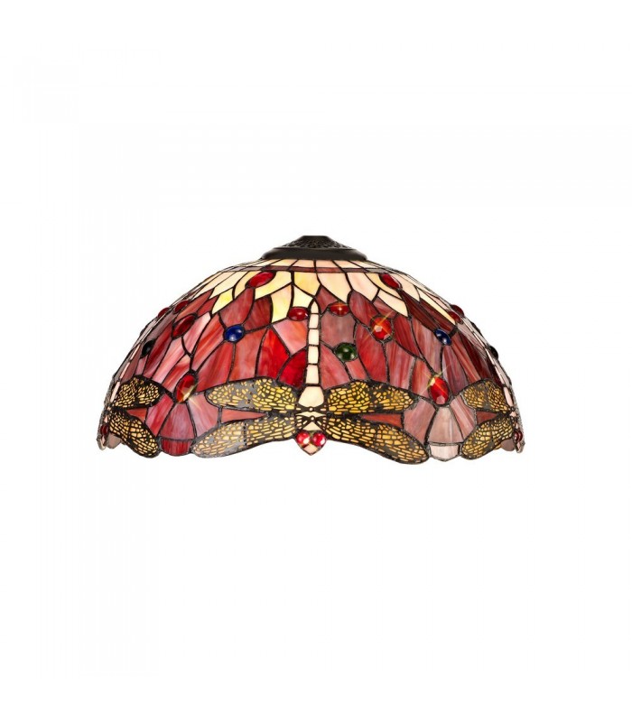3 Light Uplighter Ceiling Pendant E27 With 40cm Tiffany Shade, Purple, Pink, Crystal, Aged Antique Brass - 6