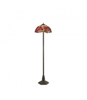 2 Light Octagonal Floor Lamp E27 With 40cm Tiffany Shade, Purple, Pink, Crystal, Aged Antique Brass - 1