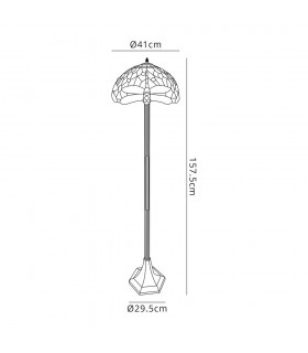 2 Light Octagonal Floor Lamp E27 With 40cm Tiffany Shade, Purple, Pink, Crystal, Aged Antique Brass - 2