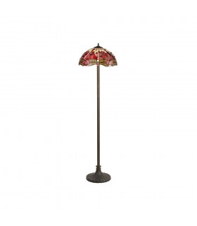 2 Light Stepped Design Floor Lamp E27 With 40cm Tiffany Shade, Purple, Pink, Crystal, Aged Antique Brass - 1