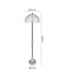2 Light Stepped Design Floor Lamp E27 With 40cm Tiffany Shade, Purple, Pink, Crystal, Aged Antique Brass - 2