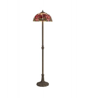 2 Light Leaf Design Floor Lamp E27 With 40cm Tiffany Shade, Purple, Pink, Crystal, Aged Antique Brass - 1
