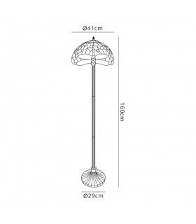 2 Light Leaf Design Floor Lamp E27 With 40cm Tiffany Shade, Purple, Pink, Crystal, Aged Antique Brass - 2