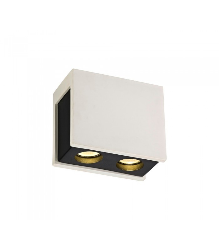 2 Light Ceiling GU10, White Paintable Gypsum With Matt Black Cover - 4