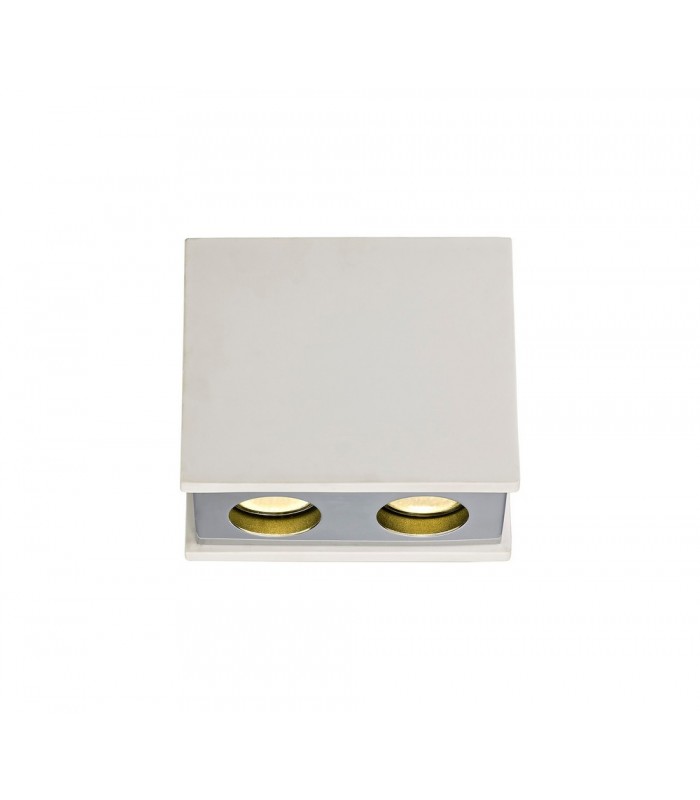 2 Light Ceiling GU10, White Paintable Gypsum With Polished Chrome Cover - 1