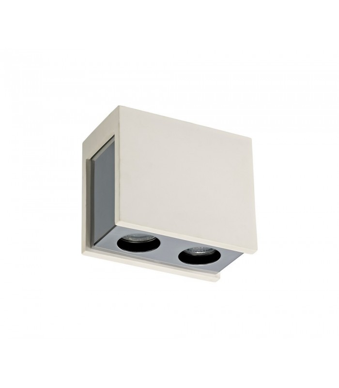 2 Light Ceiling GU10, White Paintable Gypsum With Polished Chrome Cover - 5