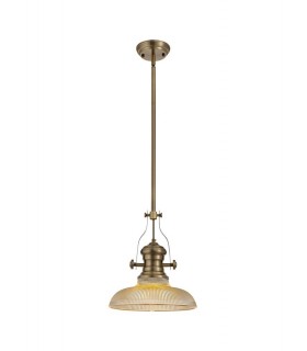 Telescopic Dome Ceiling Pendant E27 With 30cm Round Glass Shade, Antique Brass, Amber - 1