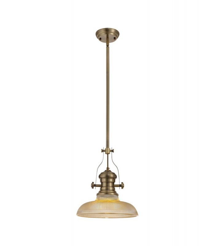 Telescopic Dome Ceiling Pendant E27 With 30cm Round Glass Shade, Antique Brass, Amber - 1