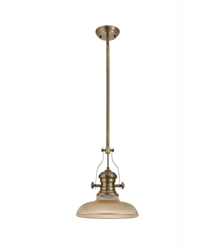 Telescopic Dome Ceiling Pendant E27 With 30cm Round Glass Shade, Antique Brass, Amber - 3