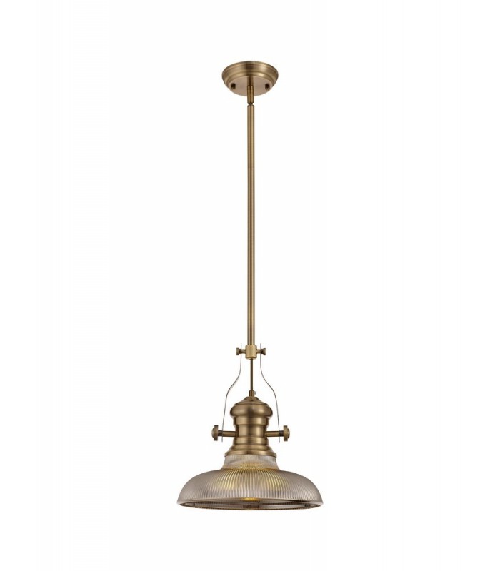 Telescopic Dome Ceiling Pendant E27 With 30cm Round Glass Shade, Antique Brass, Smoked - 1