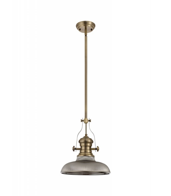 Telescopic Dome Ceiling Pendant E27 With 30cm Round Glass Shade, Antique Brass, Smoked - 3