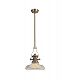 Telescopic Dome Ceiling Pendant E27 With 30cm Round Glass Shade, Antique Brass, Clear - 1
