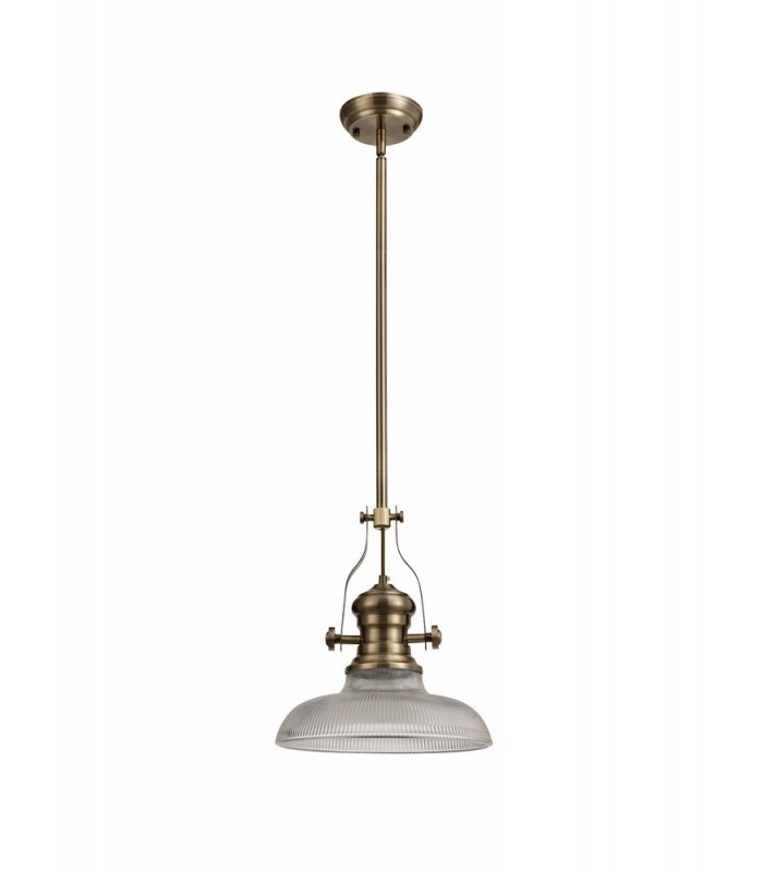 Telescopic Dome Ceiling Pendant E27 With 30cm Round Glass Shade, Antique Brass, Clear - 3