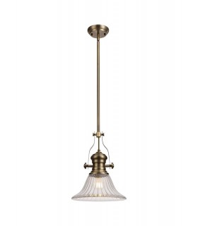 Telescopic Dome Ceiling Pendant E27 With 30cm Bell Glass Shade, Antique Brass, Clear - 1