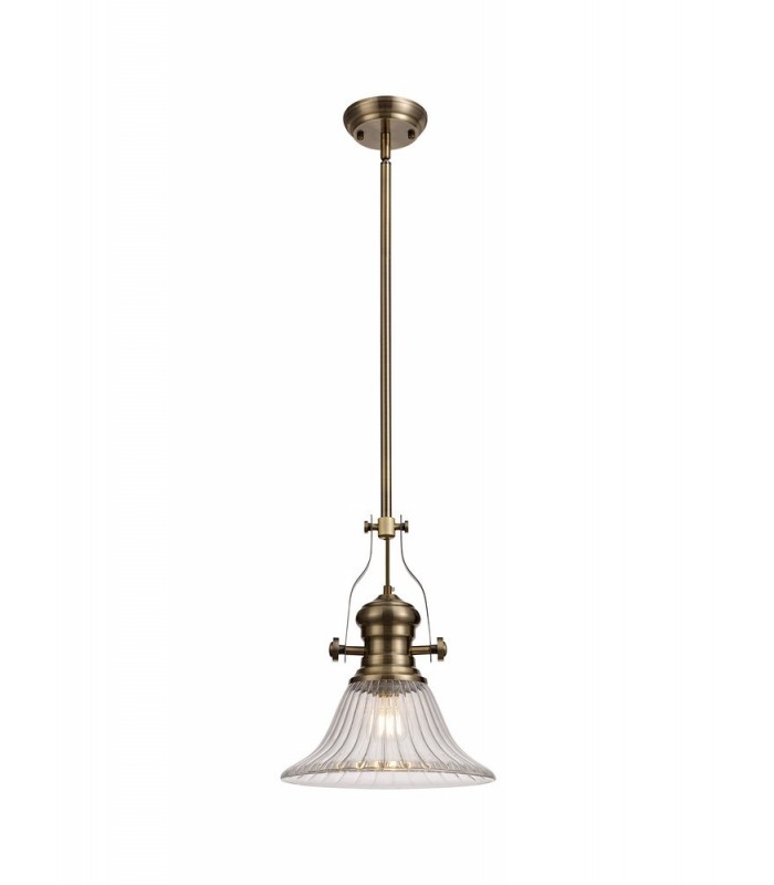 Telescopic Dome Ceiling Pendant E27 With 30cm Bell Glass Shade, Antique Brass, Clear - 1