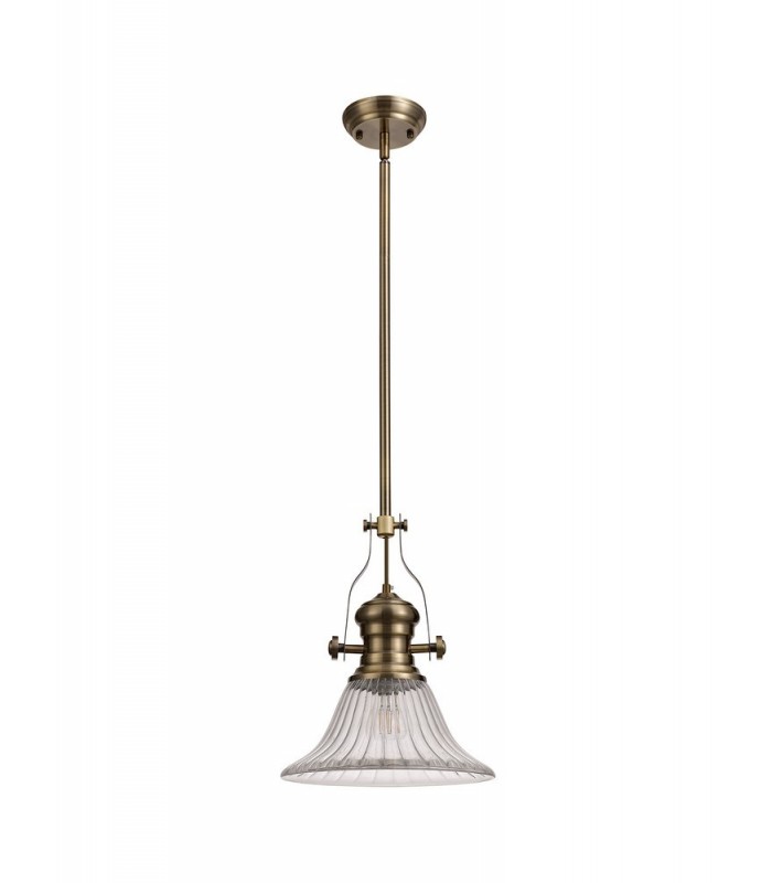 Telescopic Dome Ceiling Pendant E27 With 30cm Bell Glass Shade, Antique Brass, Clear - 3