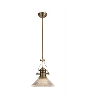 Telescopic Dome Ceiling Pendant E27 With 30cm Cone Glass Shade, Antique Brass, Clear - 1