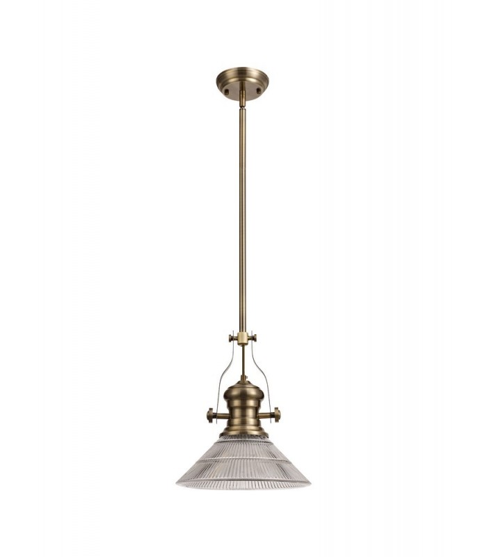 Telescopic Dome Ceiling Pendant E27 With 30cm Cone Glass Shade, Antique Brass, Clear - 3