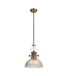 Telescopic Dome Ceiling Pendant E27 With 30cm Dome Glass Shade, Antique Brass, Clear - 1