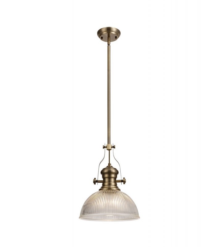 Telescopic Dome Ceiling Pendant E27 With 30cm Dome Glass Shade, Antique Brass, Clear - 1