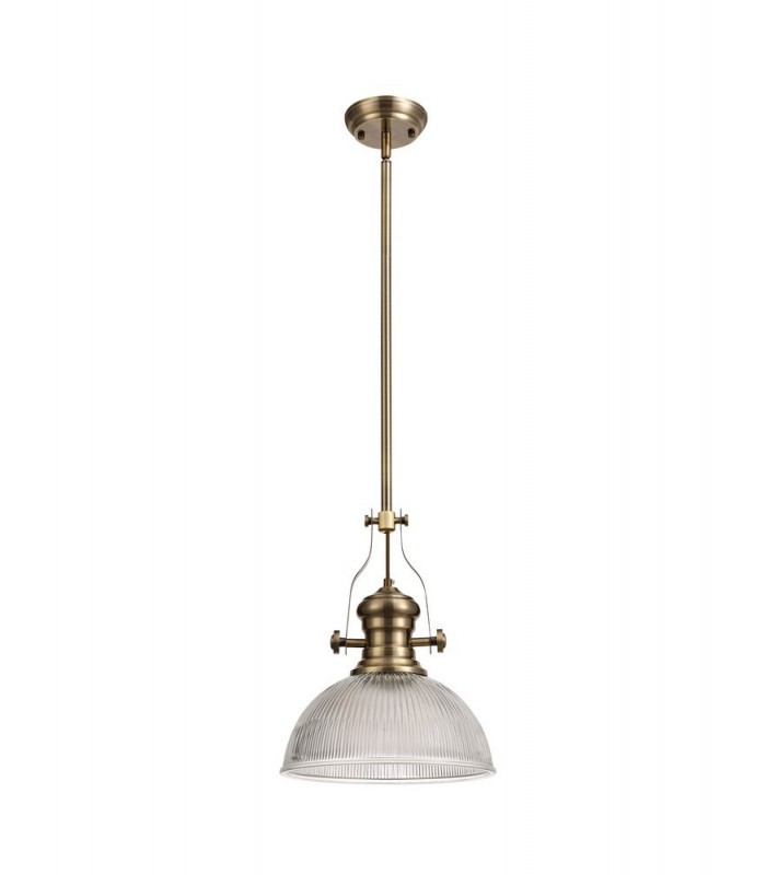 Telescopic Dome Ceiling Pendant E27 With 30cm Dome Glass Shade, Antique Brass, Clear - 3