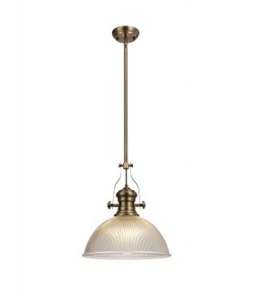 Telescopic Dome Ceiling Pendant E27 With 38cm Dome Glass Shade, Antique Brass, Clear - 1