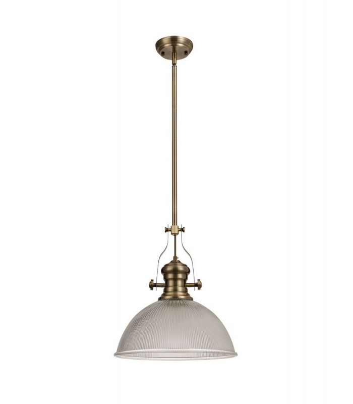 Telescopic Dome Ceiling Pendant E27 With 38cm Dome Glass Shade, Antique Brass, Clear - 3